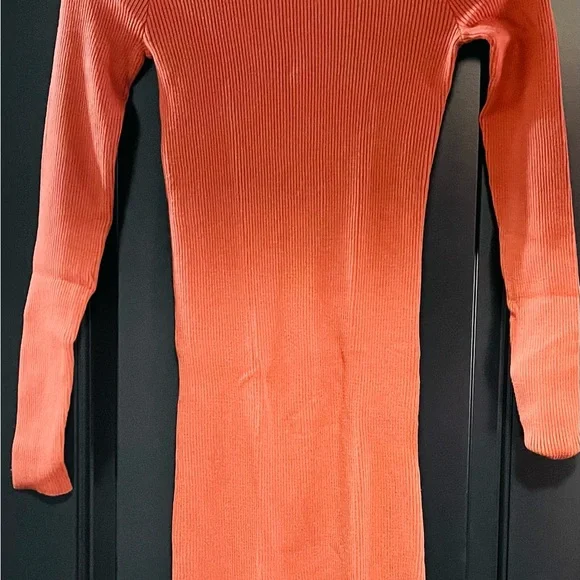 Orange Ribbed Knit Dress - Picture 3 of 9